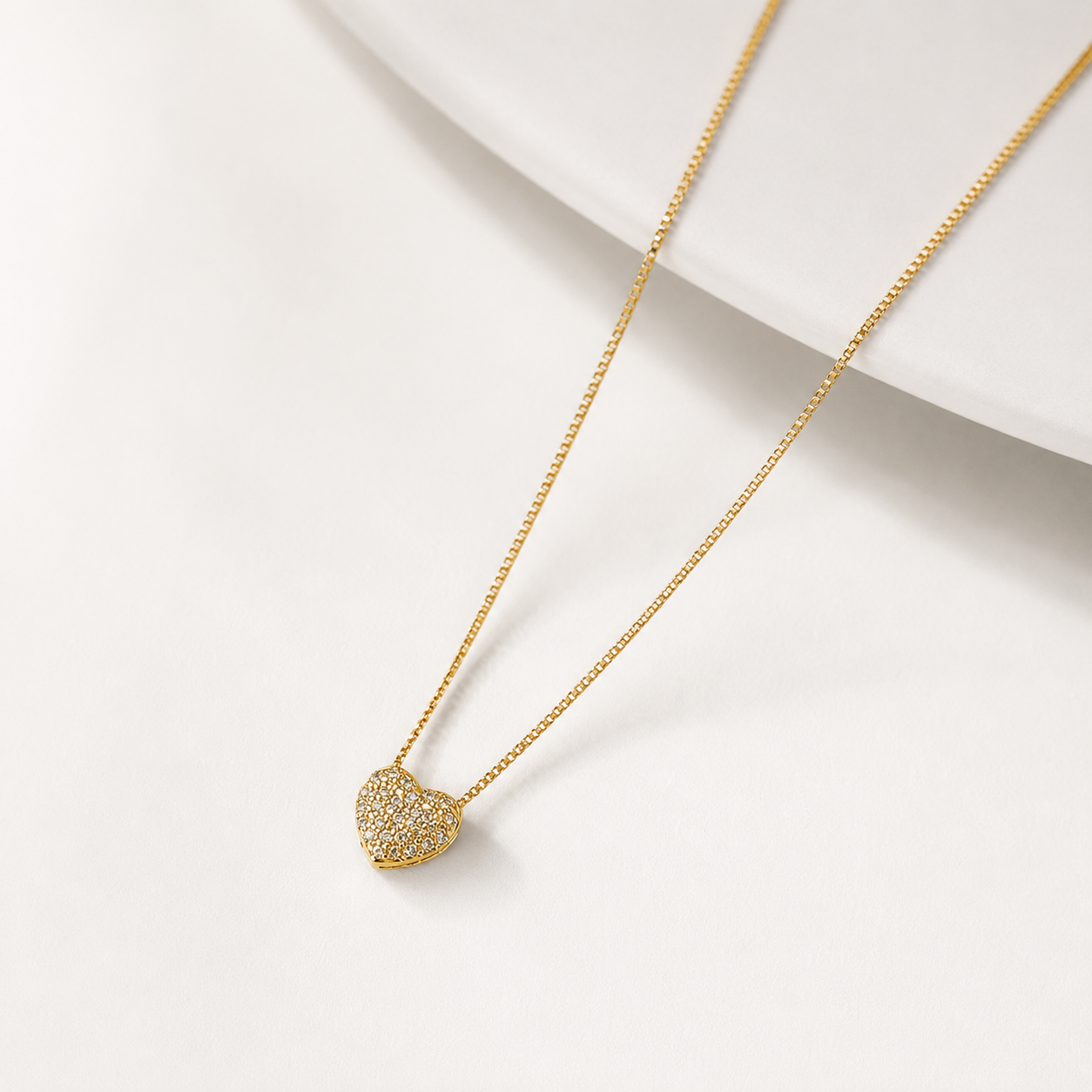 Colar Coração Cravejado Banhado a Ouro 18k com Zircônias - 45cm + 5cm (alongador)