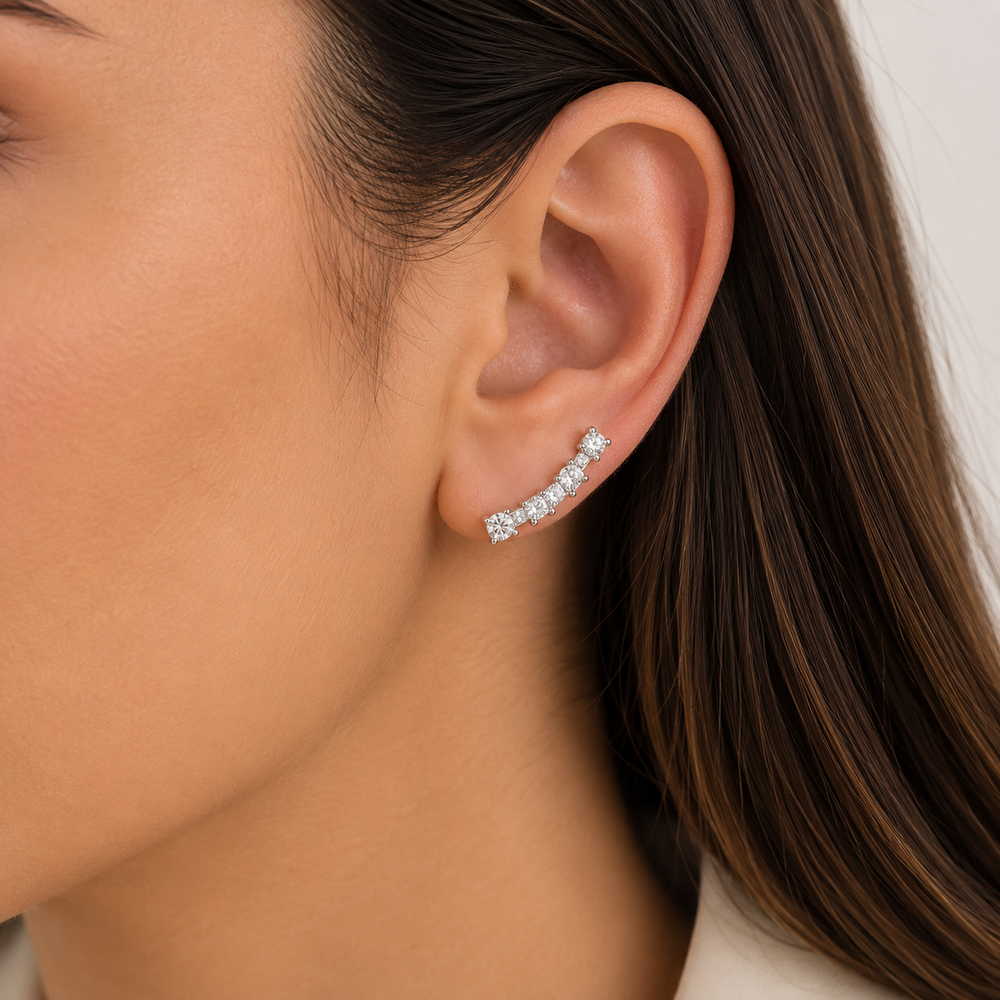 Brinco EarCuff com Pedras Prata 925 com Zircônias - 2 cm