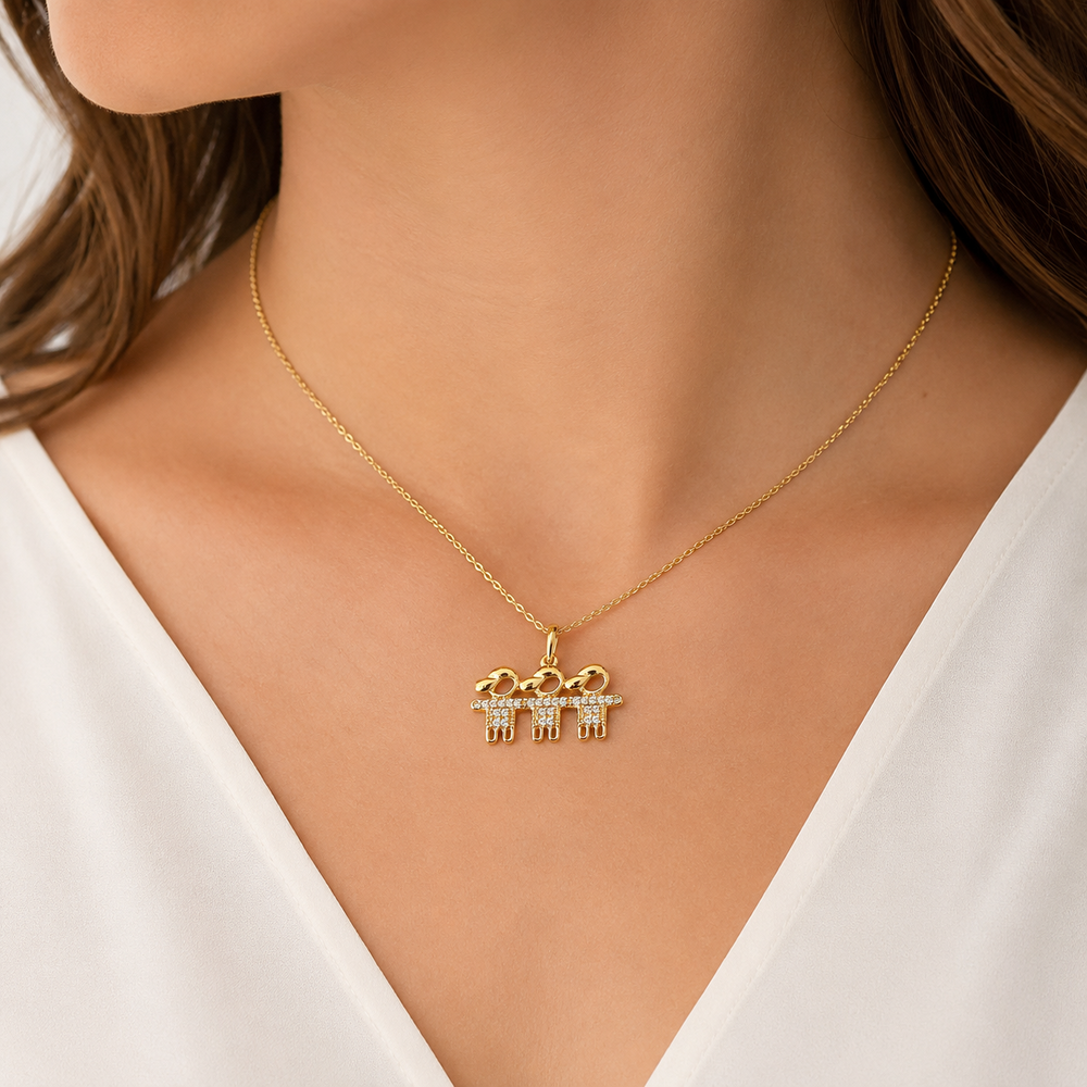 Pingente 3 Meninos Banhado a Ouro 18k com Zircônias - 1 cm