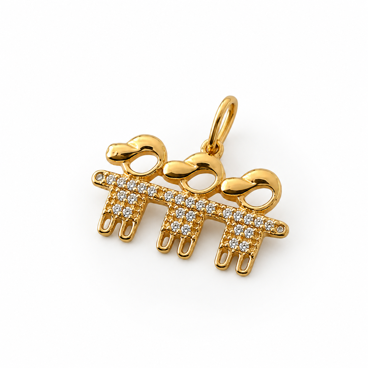 Pingente 3 Meninos Banhado a Ouro 18k com Zircônias - 1 cm