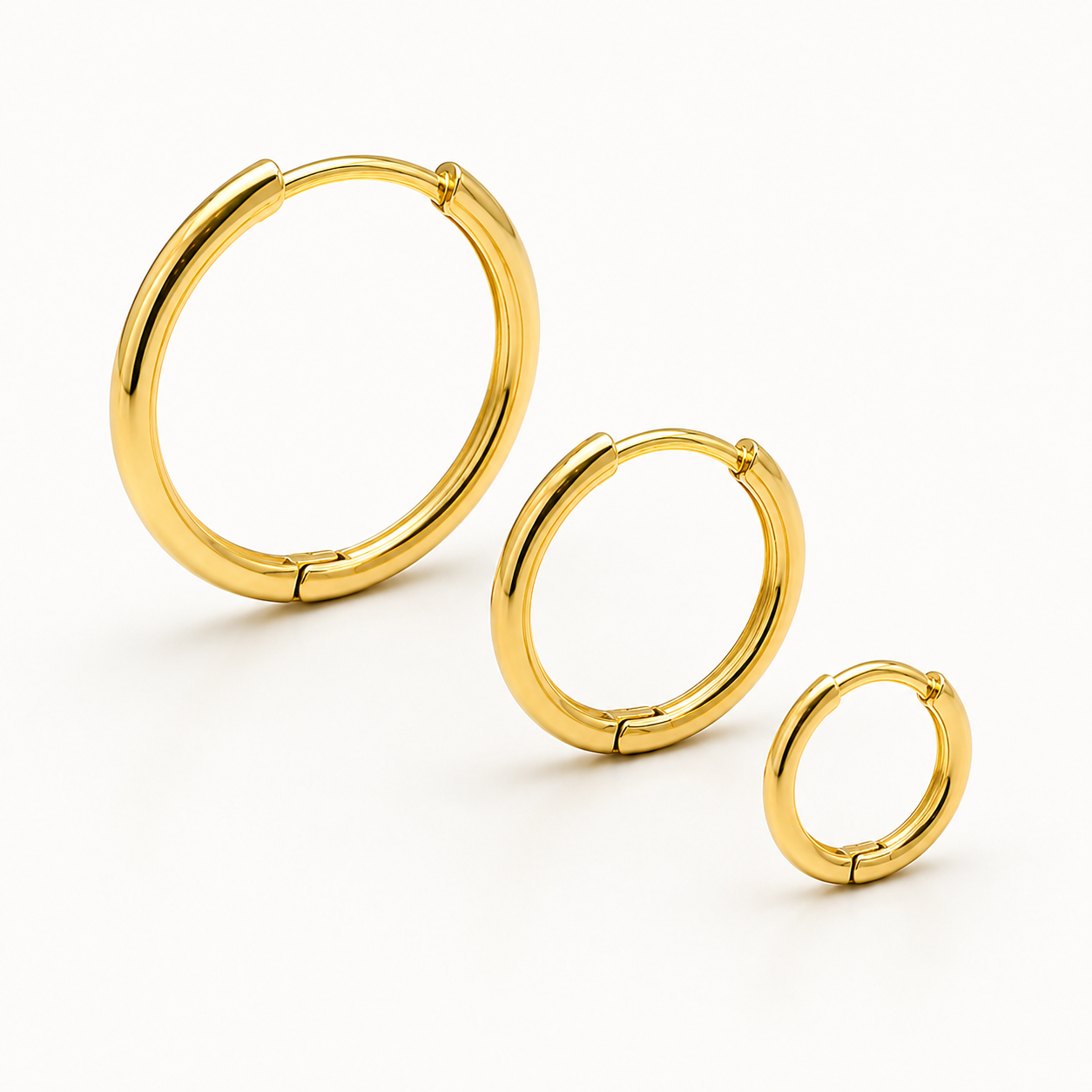Trio de Brincos Argola Tubinho Banhado a Ouro 18k