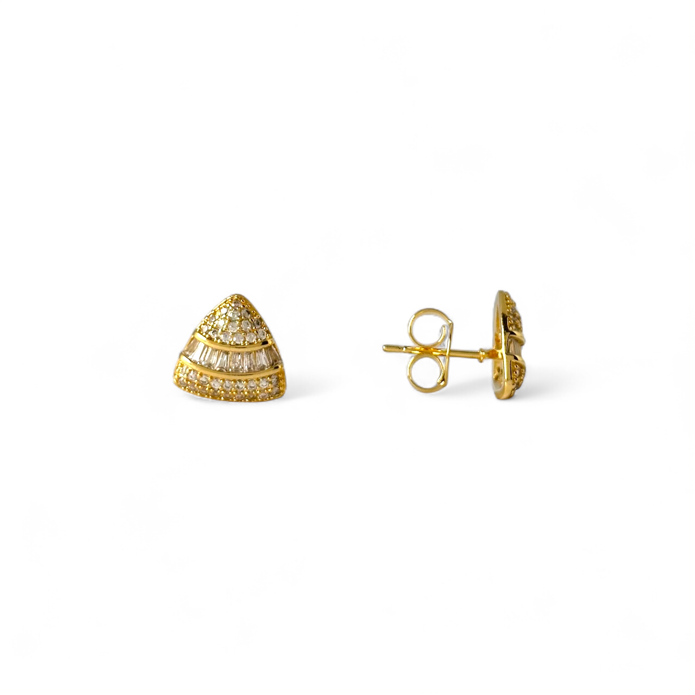 Brinco Triangular Banhado a Ouro 18k com Navetes em Zircônias
