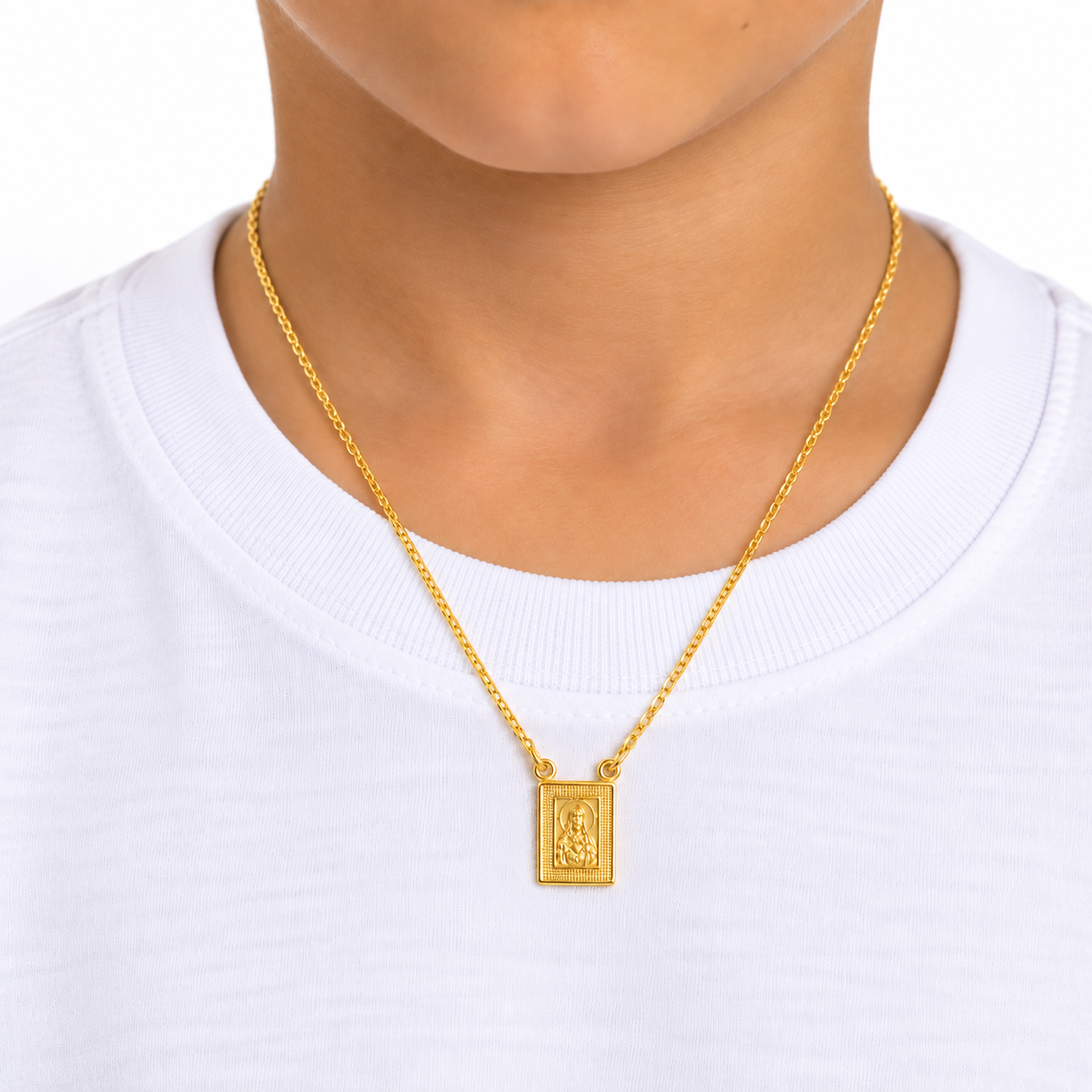 Corrente Escapulário Sagrado Coração de Jesus e Nossa Senhora do Carmo Banhado a Ouro 18k - 45cm