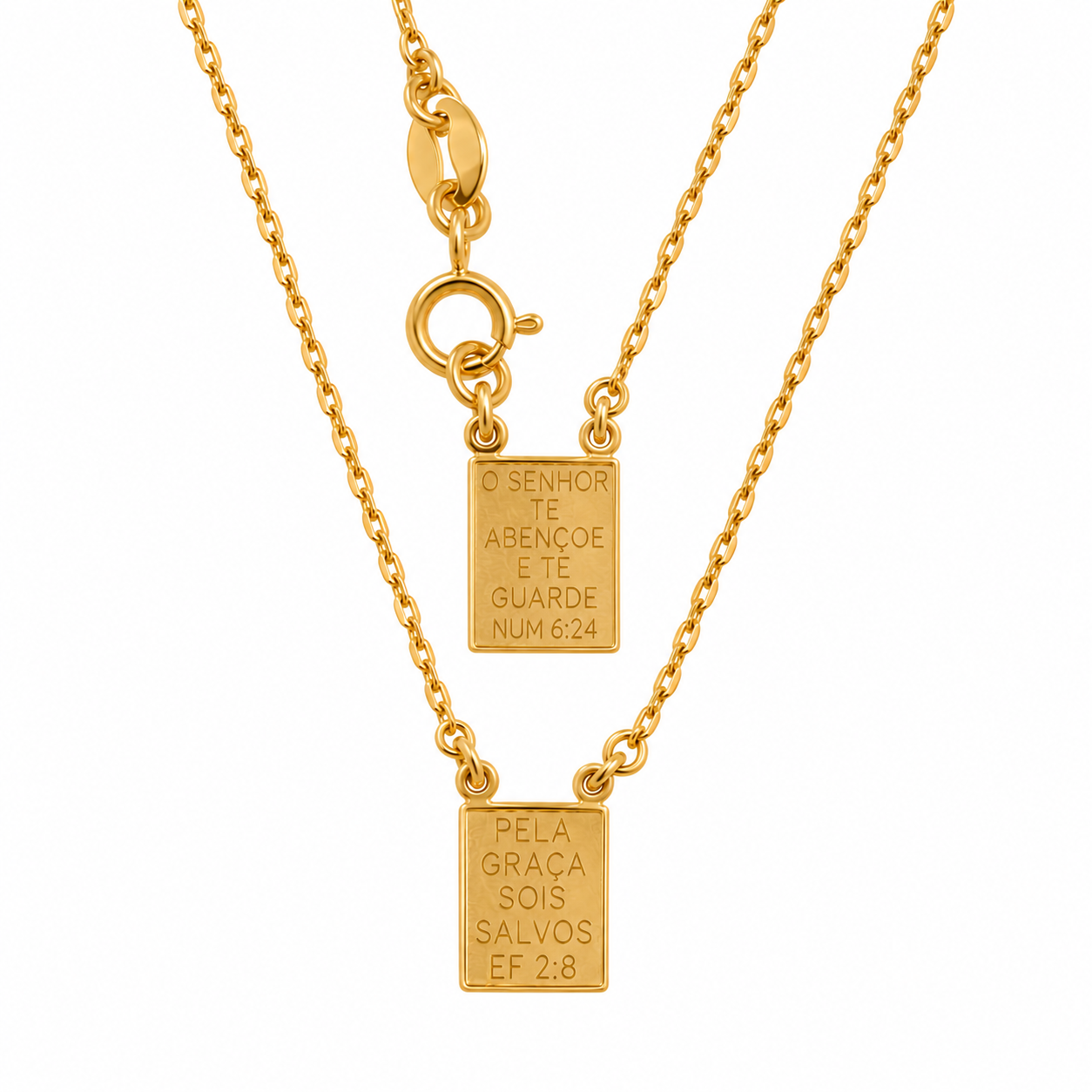 Corrente Escapulário Sagrado Coração de Jesus e Nossa Senhora do Carmo Banhado a Ouro 18k - 45cm