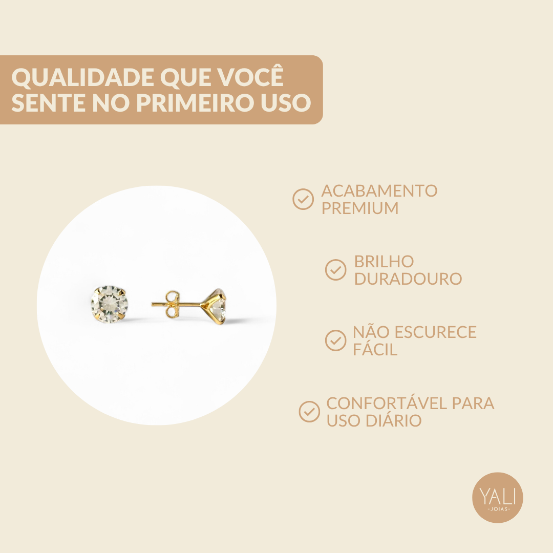 Brinco Ponto de Luz Banhado a Ouro 18k com Zircônia - 8mm