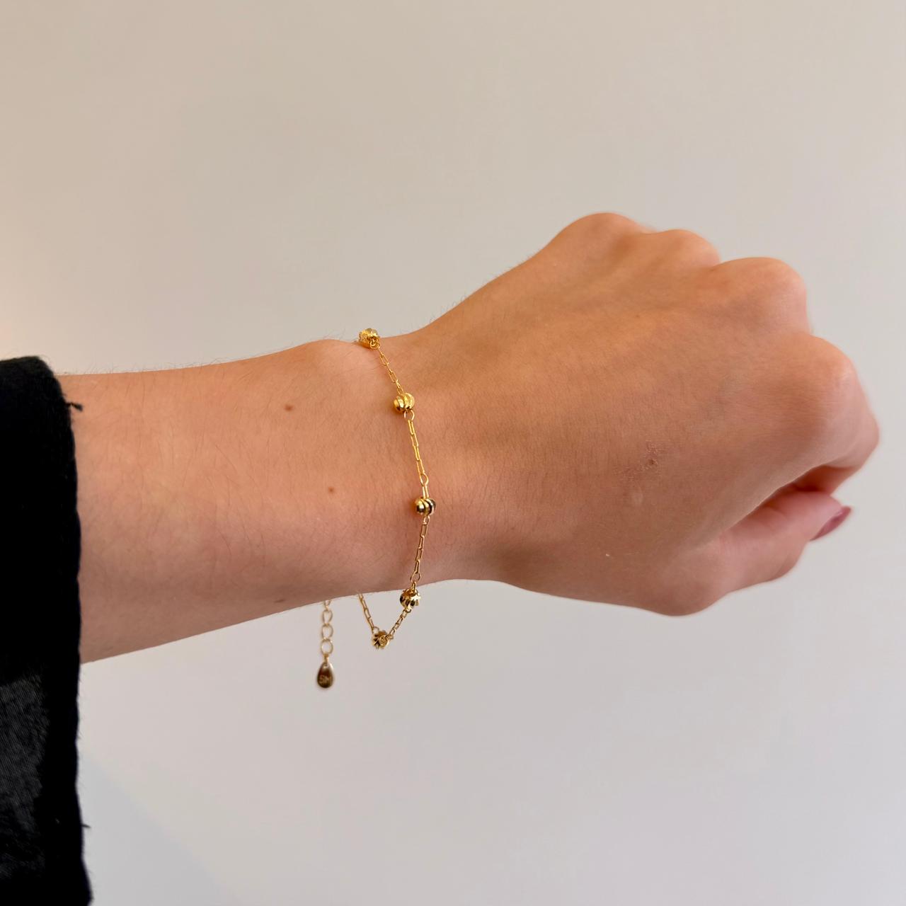 Pulseira Bolinhas Banhada a Ouro 18k Trabalhada
