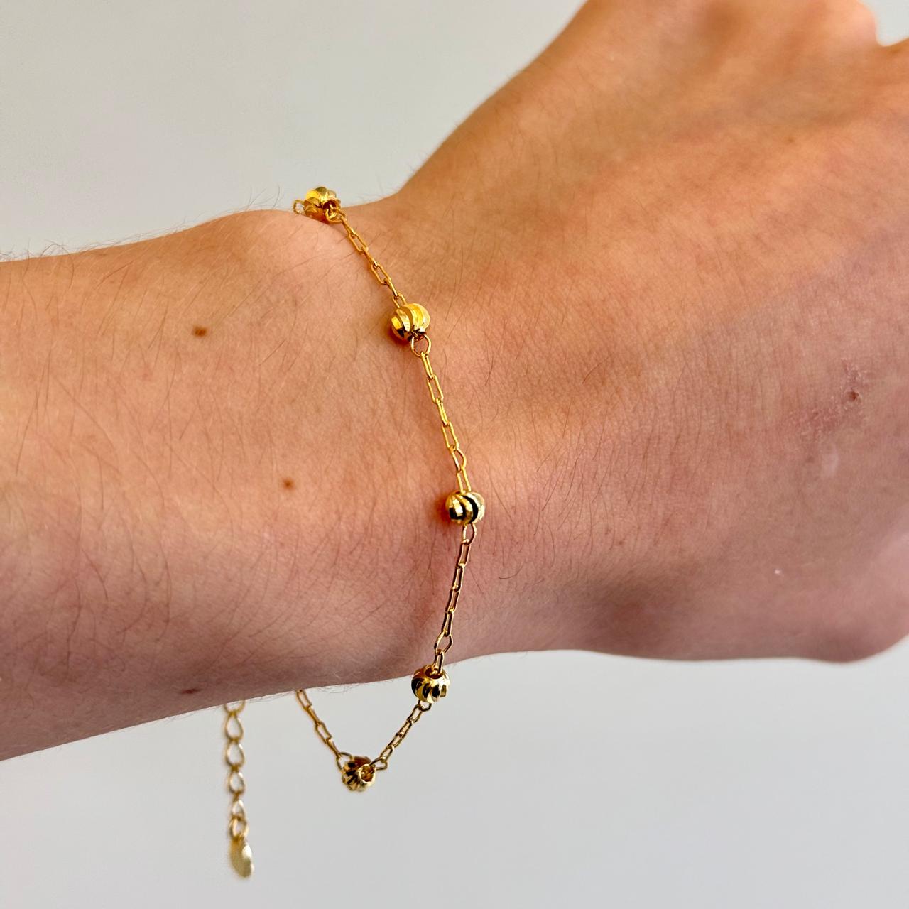 Pulseira Bolinhas Banhada a Ouro 18k Trabalhada