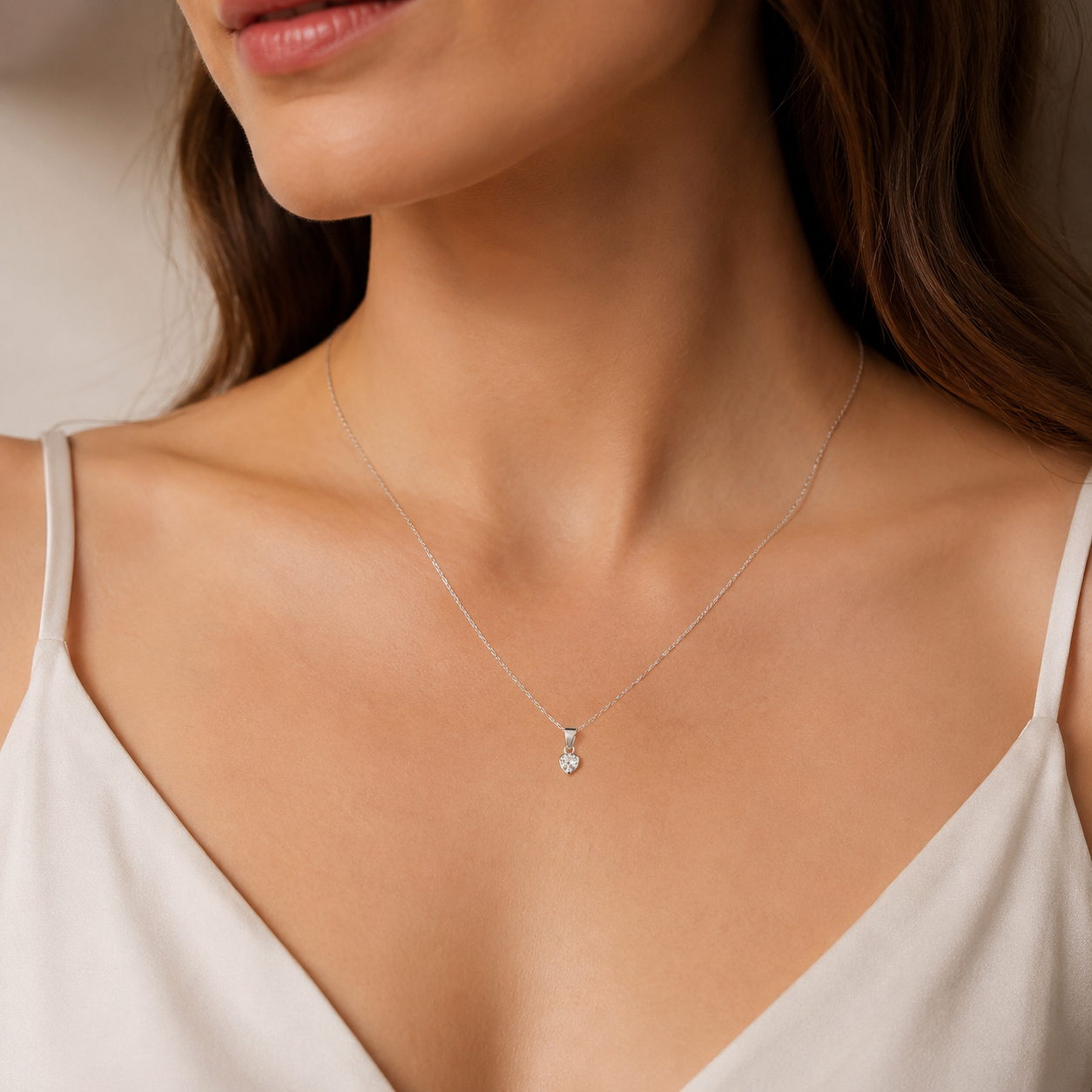 Pingente Ponto de Luz Coração Prata 925 com Zircônia Cristal - 5mm