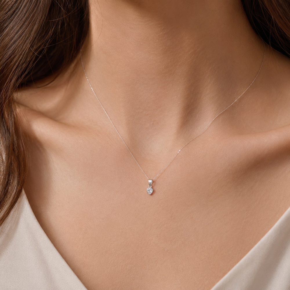 Pingente Ponto de Luz Coração Prata 925 com Zircônia Cristal - 5mm