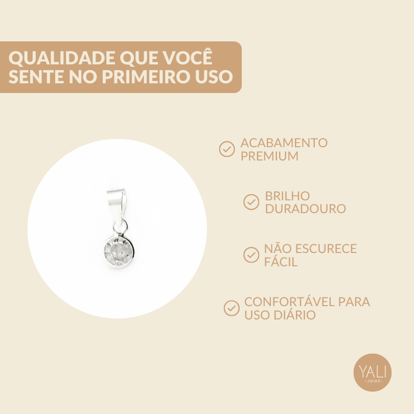 Pingente Ponto de Luz Prata 925 com Zircônia Cristal - 5mm