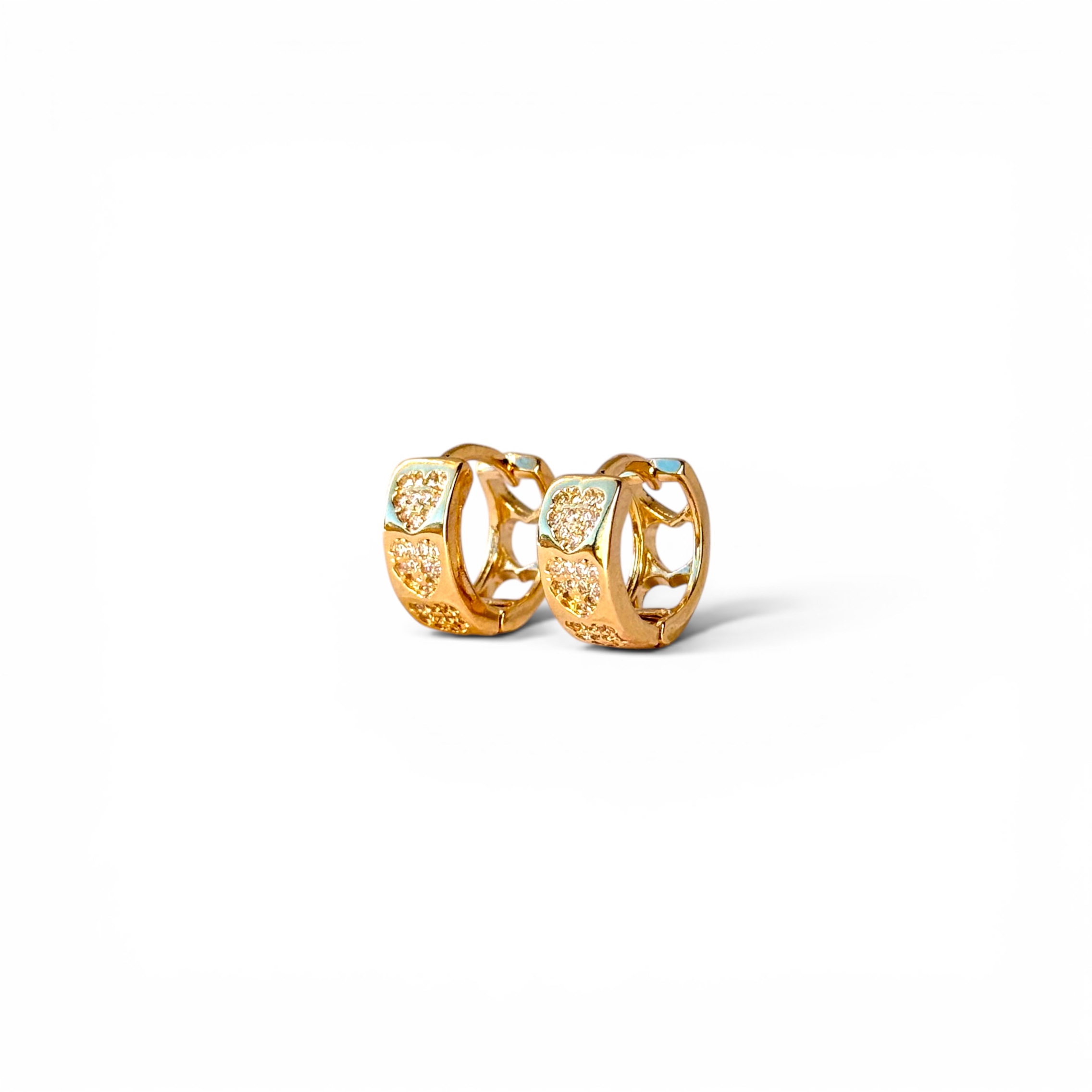 Brinco Argola Corações Banhado a Ouro 18k com Zircônias - 1,3cm