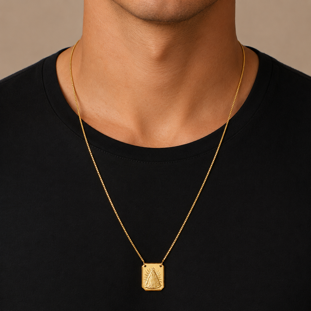 Colar Escapulário Nossa Senhora Banhado a Ouro 18k - 60 cm
