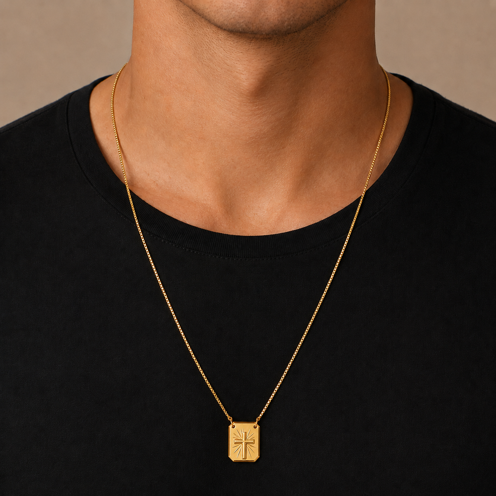 Corrente Escapulário Medalha Cruz Banhado a Ouro 18k - 60 cm