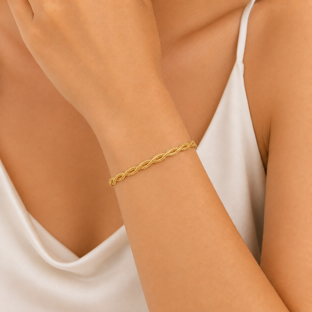 Pulseira 2 Fios Entrelaçados Banhado a Ouro 18k - 16 cm + 4 cm (Alongador)