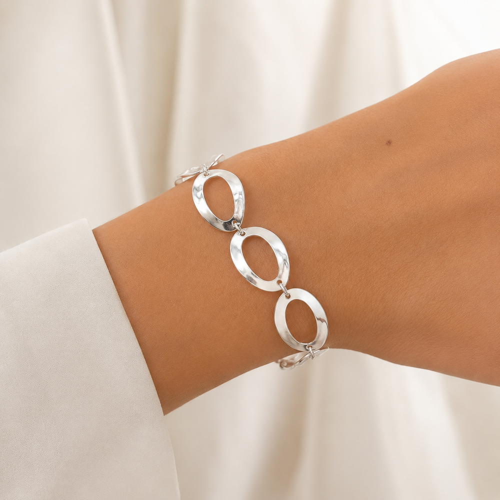 Pulseira Elo Oval Vazado Folheado a Prata - 15,5 cm + 4 cm (Alongador)