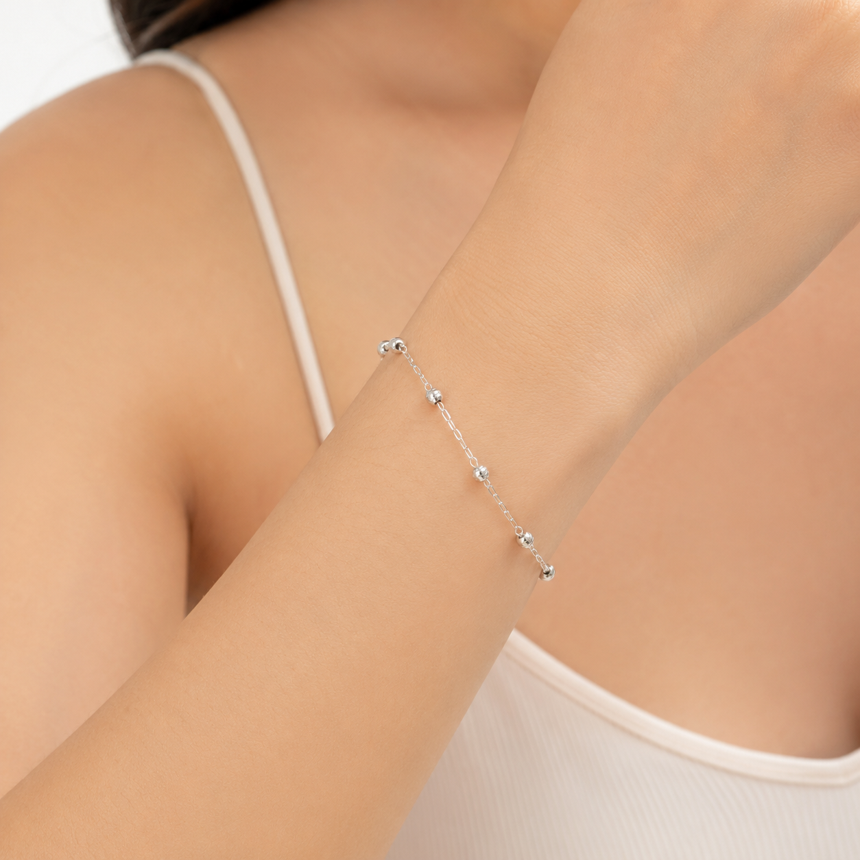 Pulseira Bolinhas Trabalhadas Folheada a Prata - 16 cm + 4 cm (Alongador)