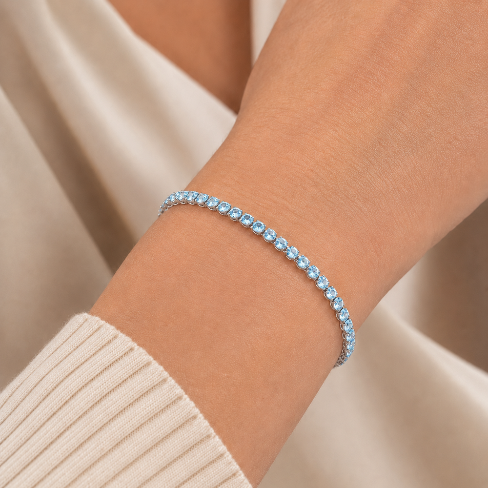 Pulseira Riviera Azul 1,5 mm Folheada a Prata com Zircônia Azul - 16 cm + 4 cm (Alongador)