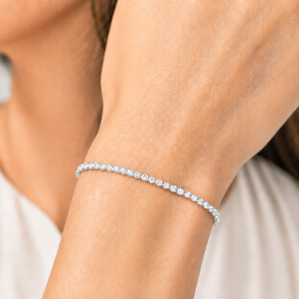 Pulseira Riviera 1,5 mm Folheada a Prata com Zircônias - 16 cm + 4 cm (Alongador)