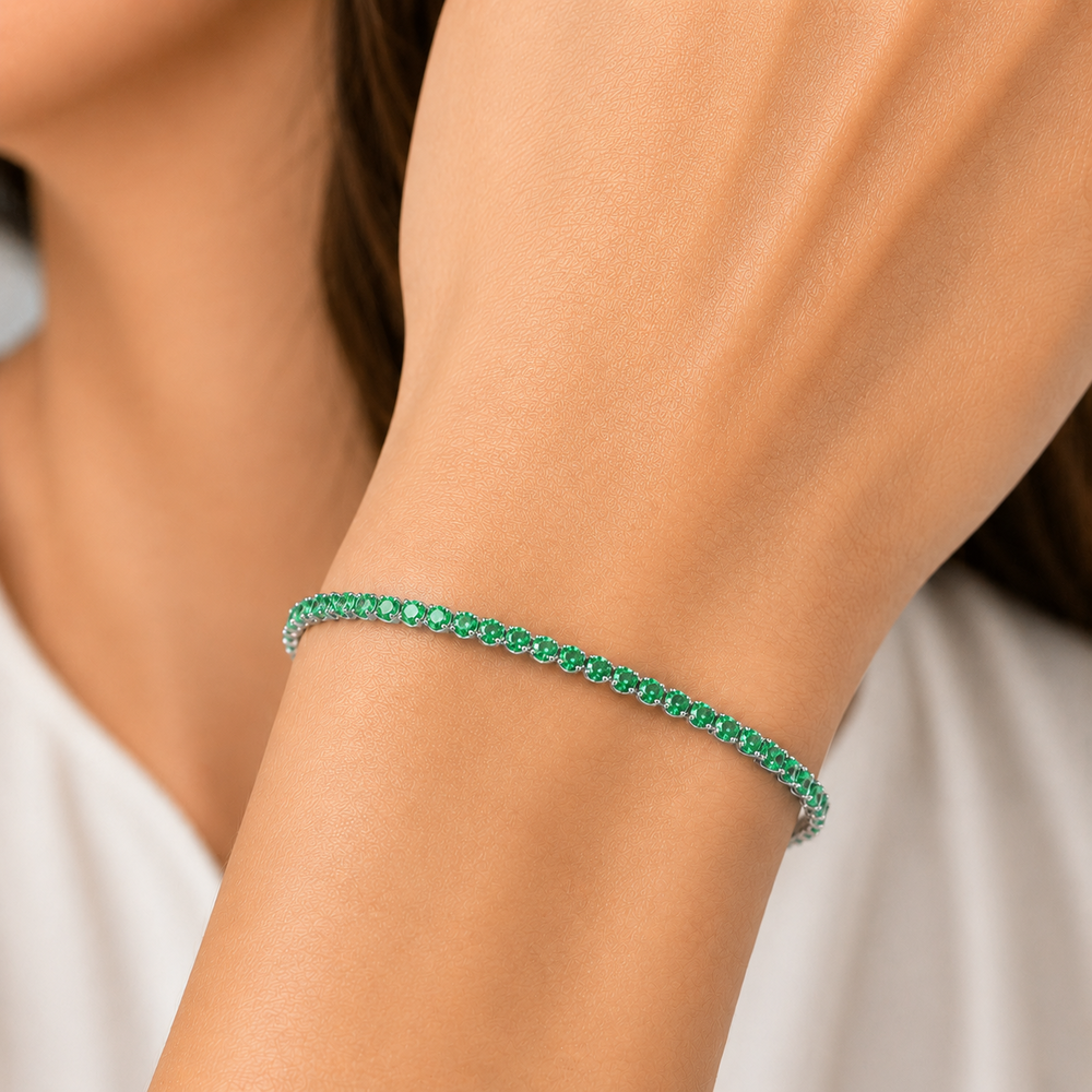 Pulseira Riviera Verde 1,5 mm Folheada a Prata com Zircônia Verde16 cm + 4 cm (Alongador)