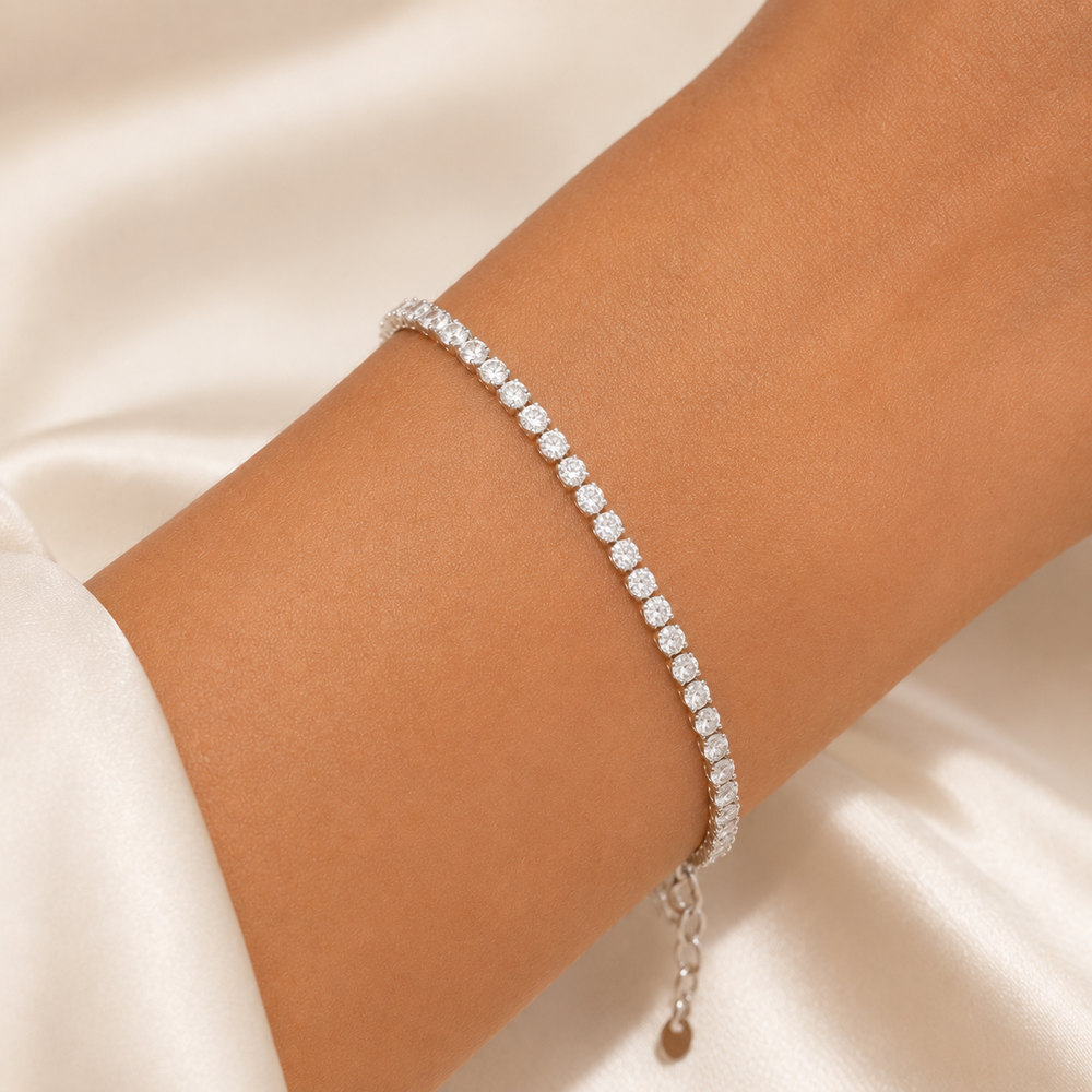Pulseira Riviera 2,5mm Folheada a Prata com Zircônias - 16 cm + 4 cm (Alongador)