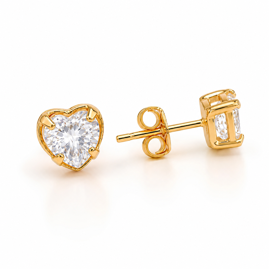 Brinco Coração Ponto de Luz Banhado Ouro 18k com Zircônias - 6 mm