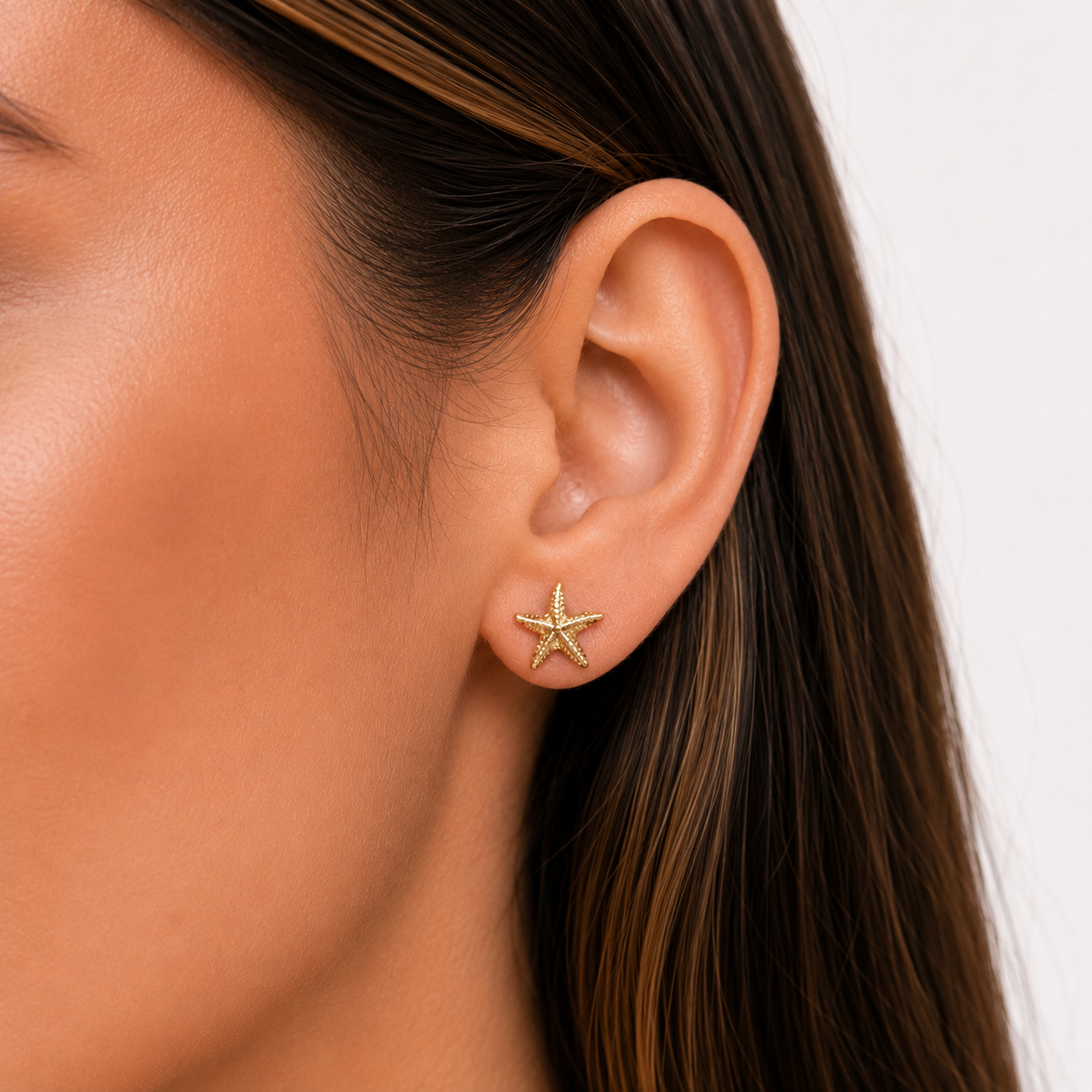Brinco Estrela do Mar Lisa Banhado a Ouro 18k Zircônia - 8 mm