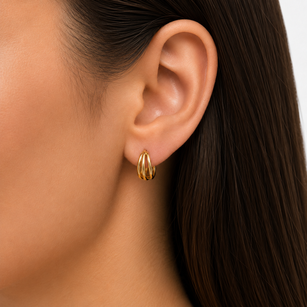Brinco Argola Click 3 em 1 Lisa Banhado a Ouro 18k - 1,3 cm