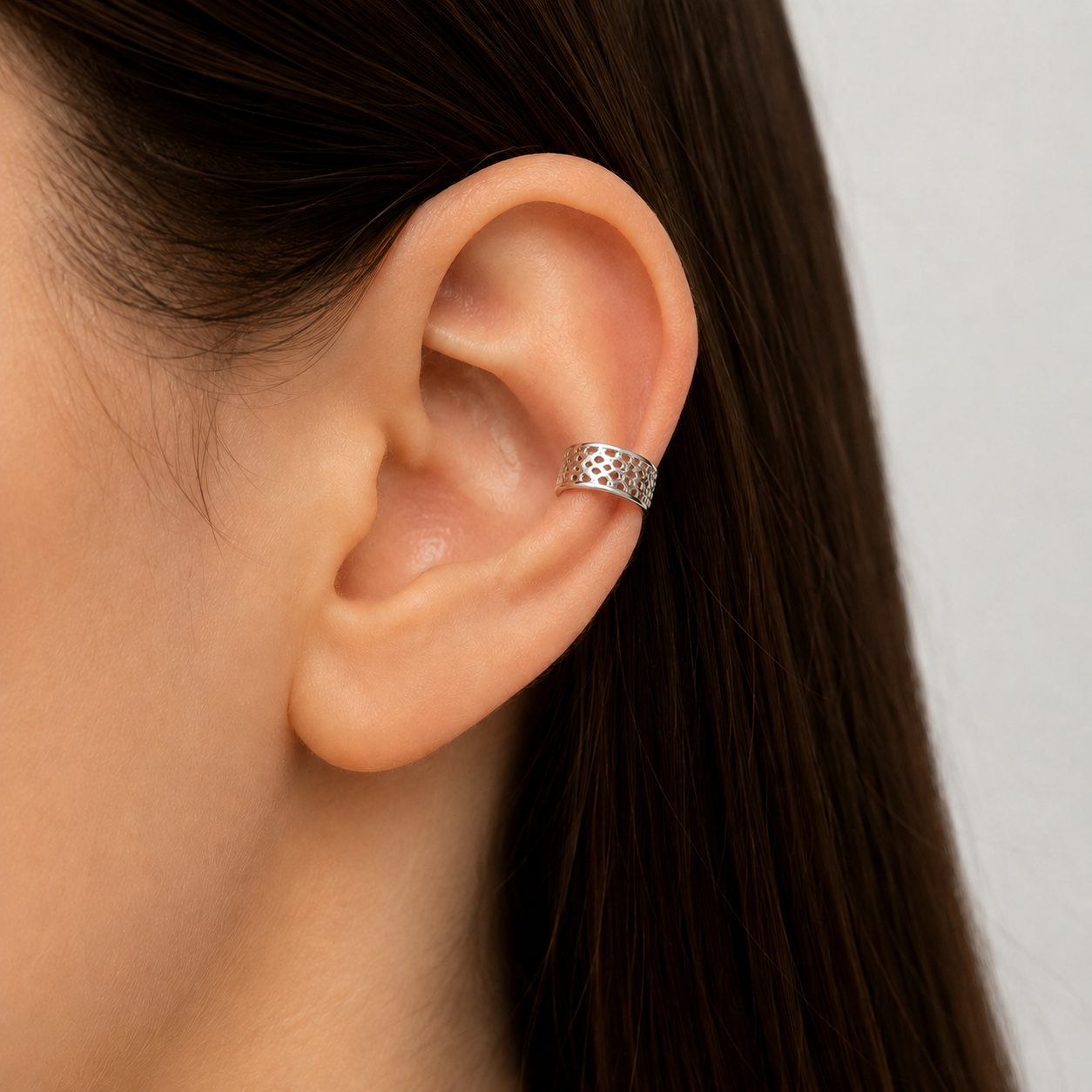 Brinco Cartilagem Trabalhado Piercing Fake Prata 925 - 1 cm