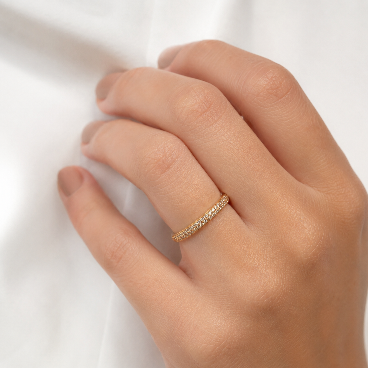 Anel Estilo Aparador Banhado a Ouro 18k com 3 Linhas Zircônias - Tam-18