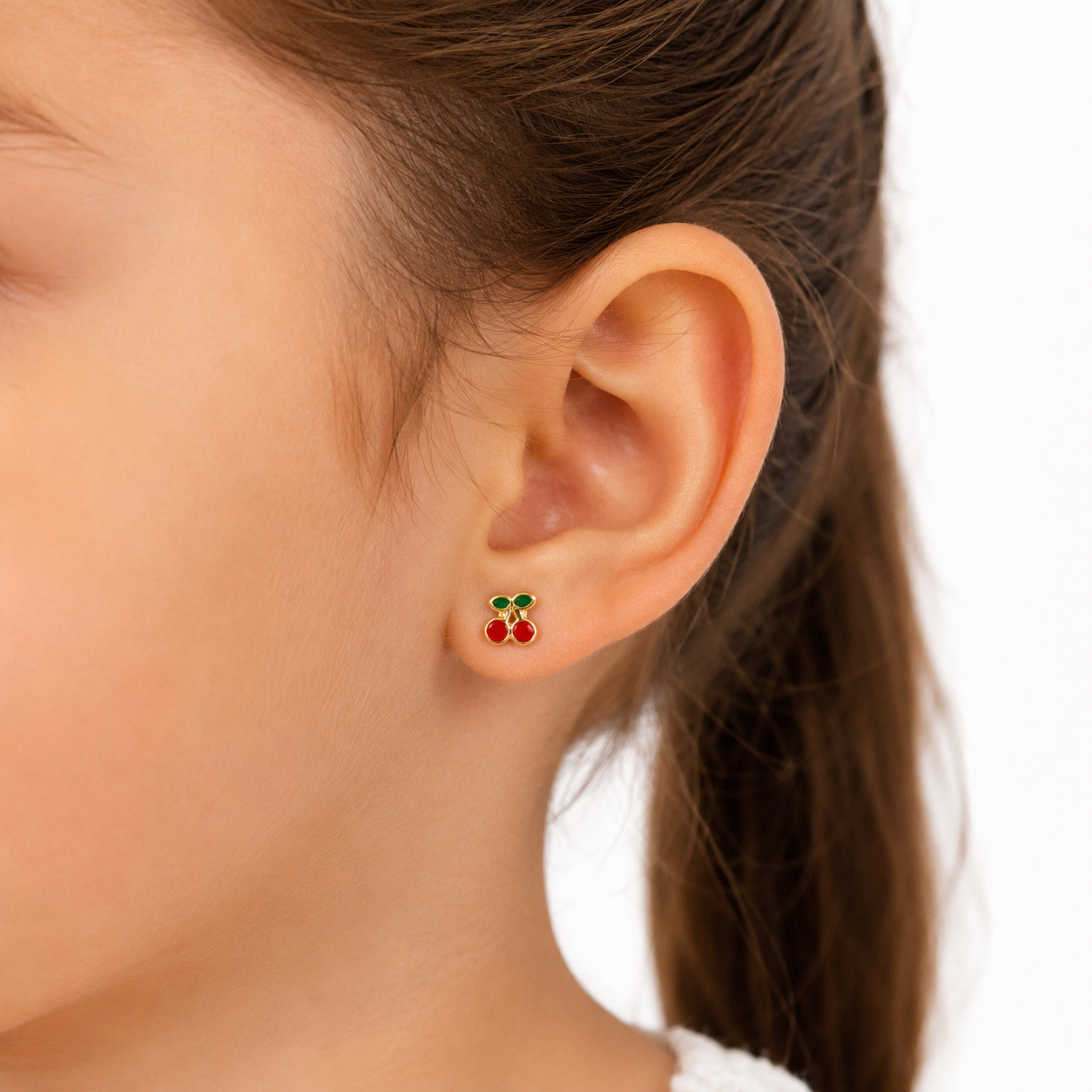 Brinco Infantil Cereja Banhado a Ouro 18k - 5 mm