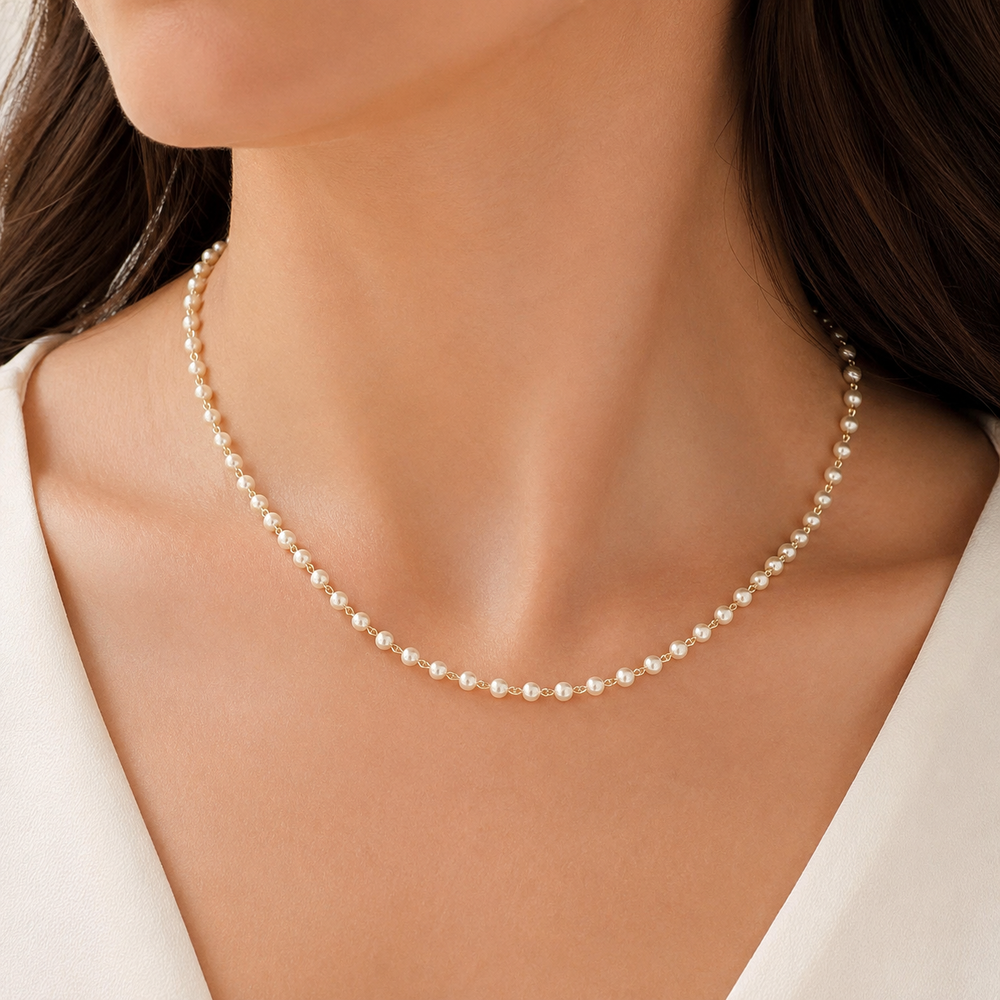 Colar Perolas Banhado a Ouro 18k - 42 cm + 5 cm (Alongador)