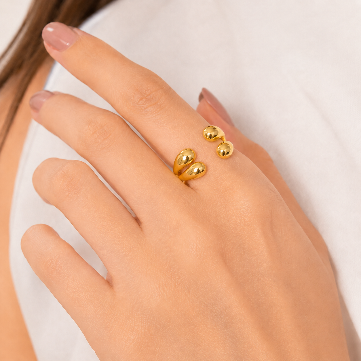 Anel Aberto Estilo Gota Dupla Banhado a Ouro 18k