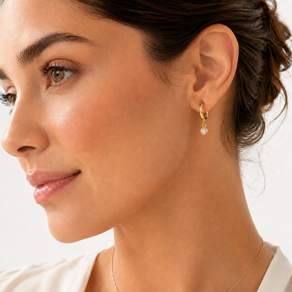 Brinco Argola com Pingente Banhado a Ouro 18k com Zircônia - 1 cm