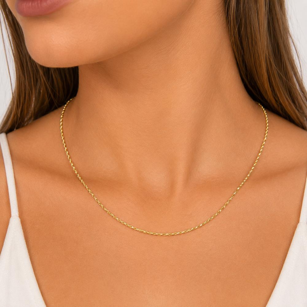 Corrente Cordão Torcido (1,5mm) Banhado a Ouro 18k - 40 cm + 7 cm (Alongador)