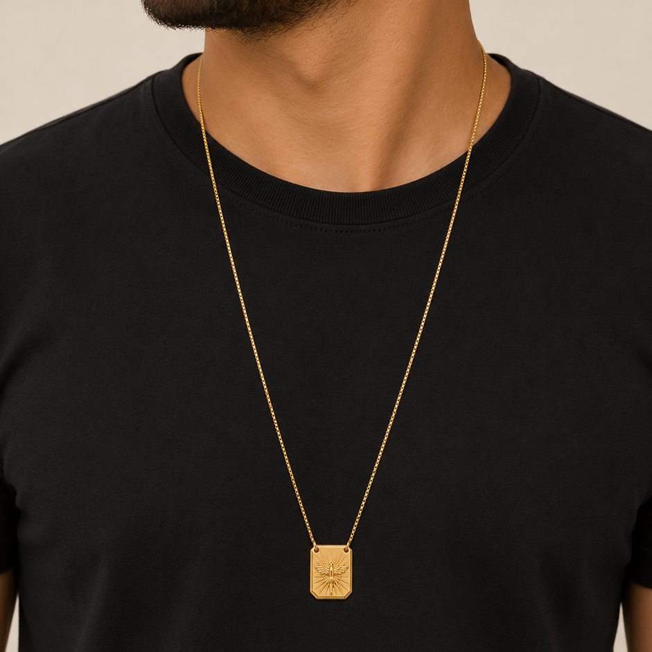 Corrente Escapulário Espirito Santo Banhado a Ouro 18k - 68 cm