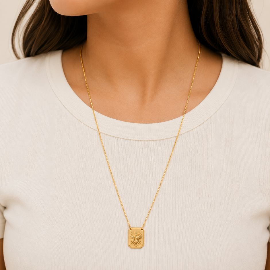 Corrente Escapulário Espirito Santo Banhado a Ouro 18k - 68 cm