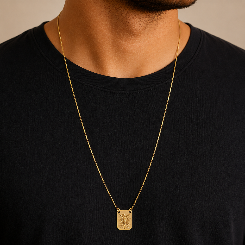 Corrente Escapulário Crucifixo Banhado a Ouro 18k - 68 cm