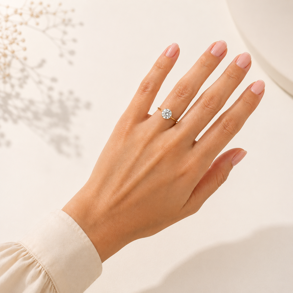 Anel Solitário 1 mm Banhado a Ouro 18k com Zircônia 8mm