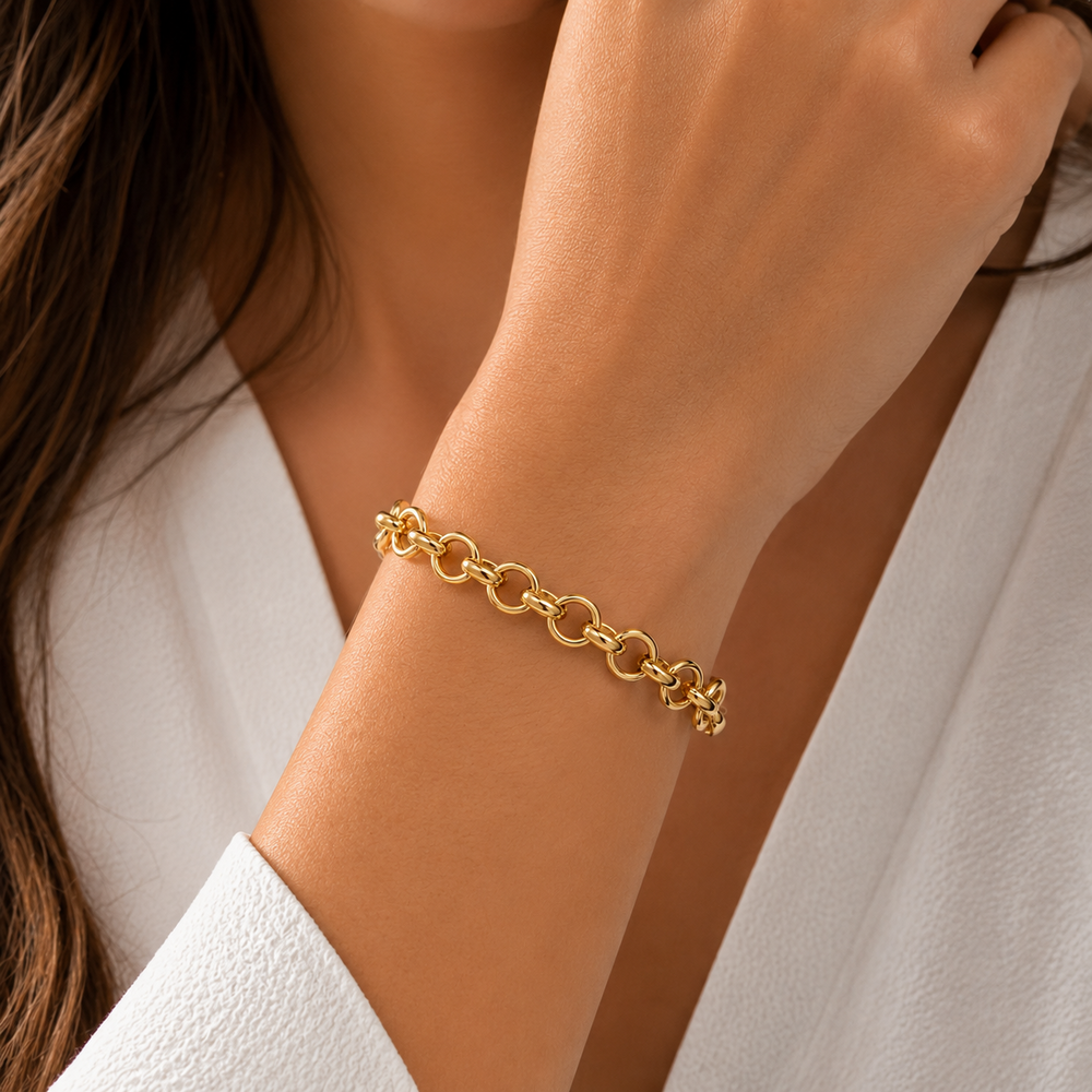 Pulseira Elo Português Banhada a Ouro 18k  Fecho Boia - 20 cm