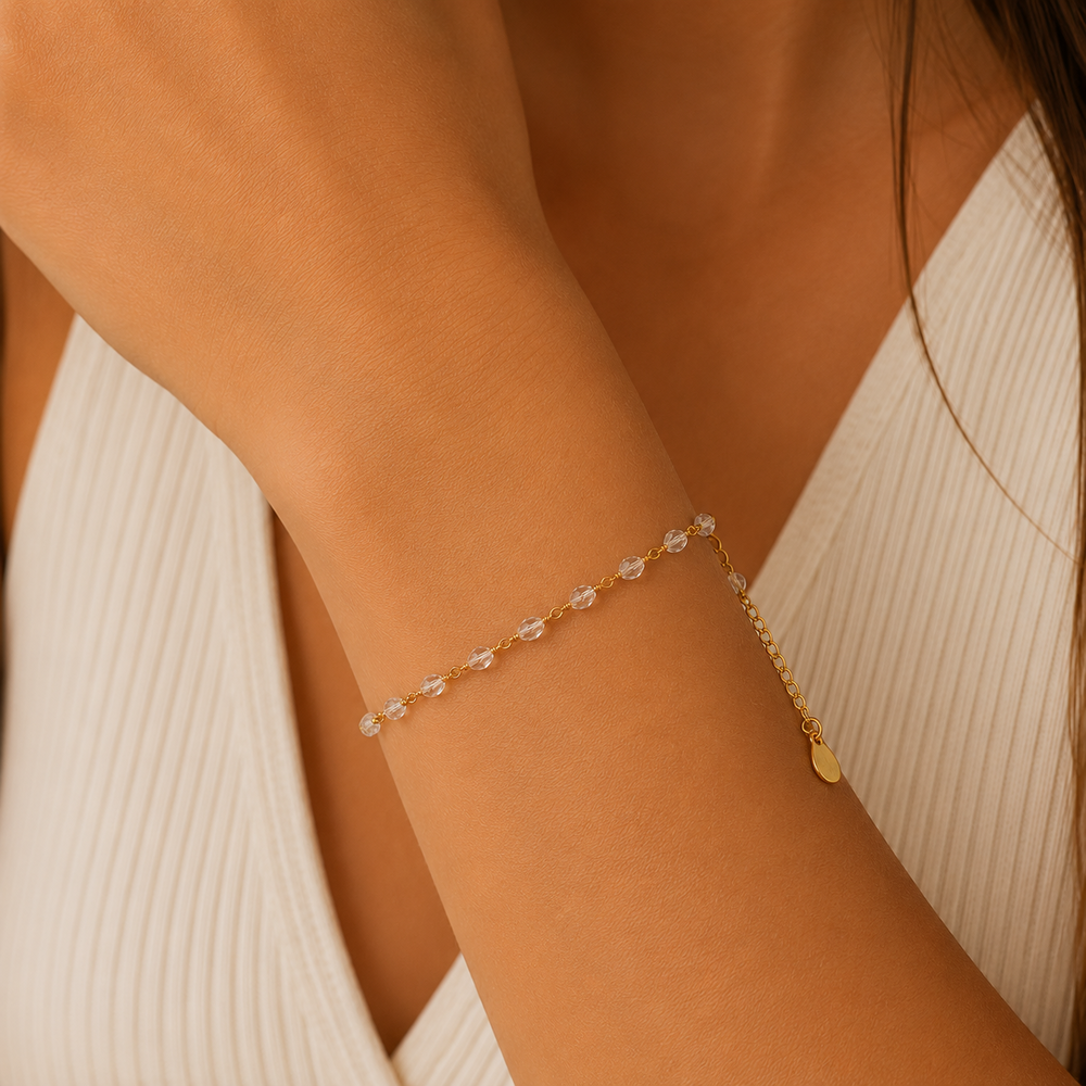 Pulseira Cristal Oval Banhado a Ouro 18k - 16 cm + 5 cm (Alongador)