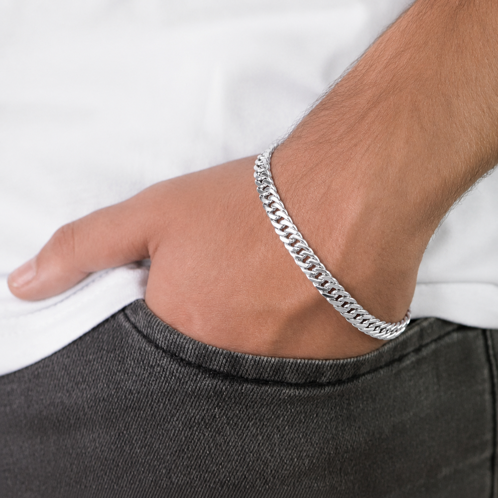 Pulseira Masculina Elo Duplo Grumet (6mm) Prata 925 Fecho Gaveta - 20 cm