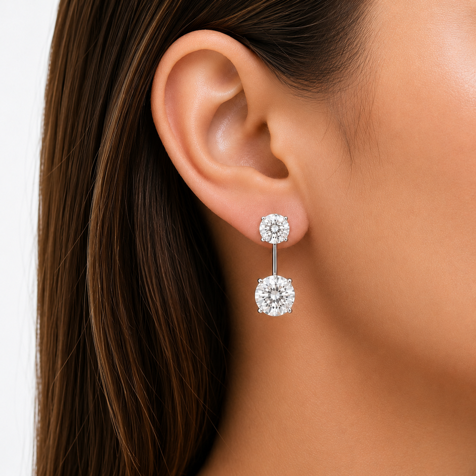 Brinco Ear Jackets Ponto de Luz Folheado a Prata com Zircônias - 8 mm, 10 mm