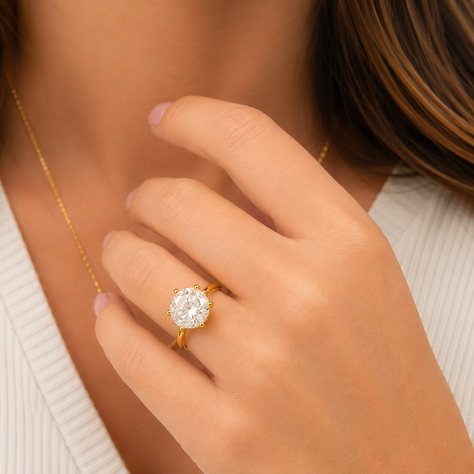 Anel Solitário 3mm Banhado a Ouro 18k com Zircônia 1 cm