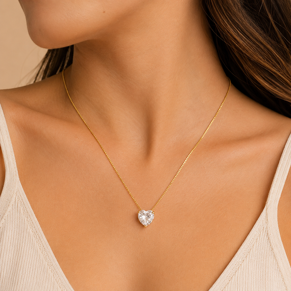 Colar Ponto de Luz Coração (10mm) Banhado a Ouro 18k com Zircônia - 40 cm + 5 cm (Alongador)