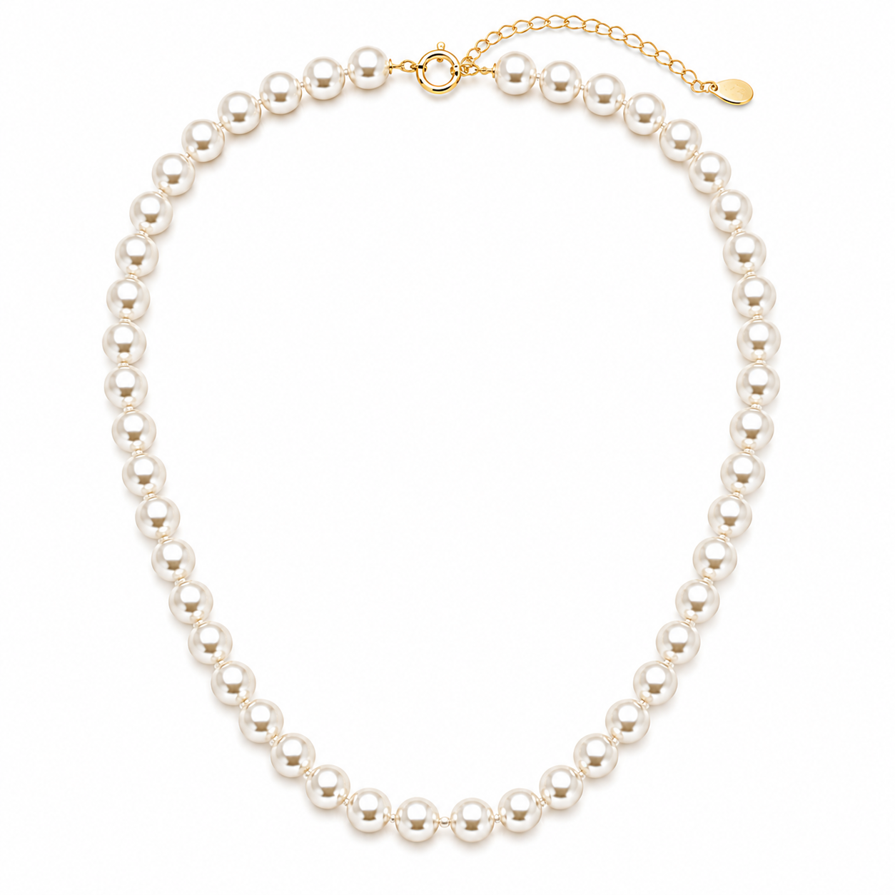 Corrente Colar com Pérolas (8mm) Banhado a Ouro 18k - 40 cm + 5 cm (Alongador)