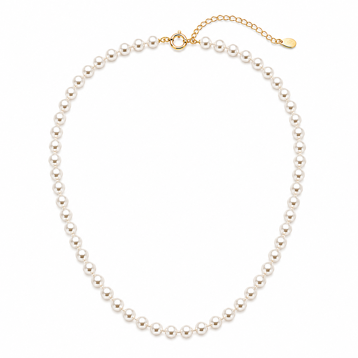 Corrente Colar com Pérolas (6mm) Banhado a Ouro 18k - 40 cm + 4 cm (Alongador)