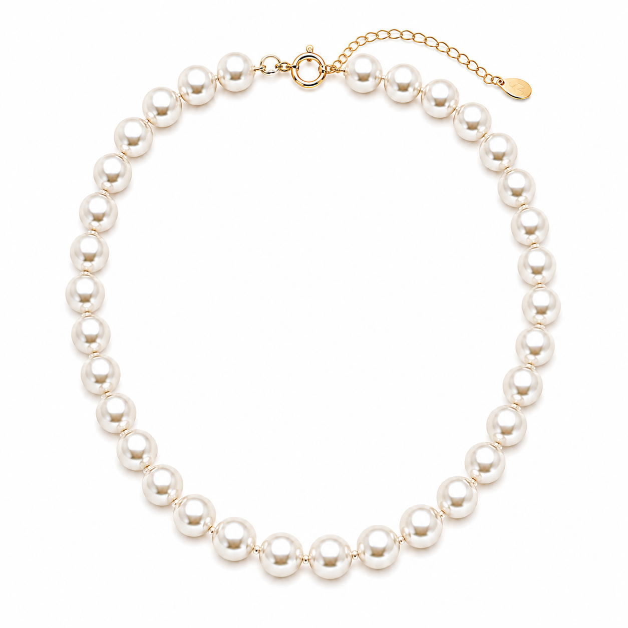 Corrente Colar com Pérolas (10mm) Banhado a Ouro 18k - 40 cm + 5 cm (Alongador)