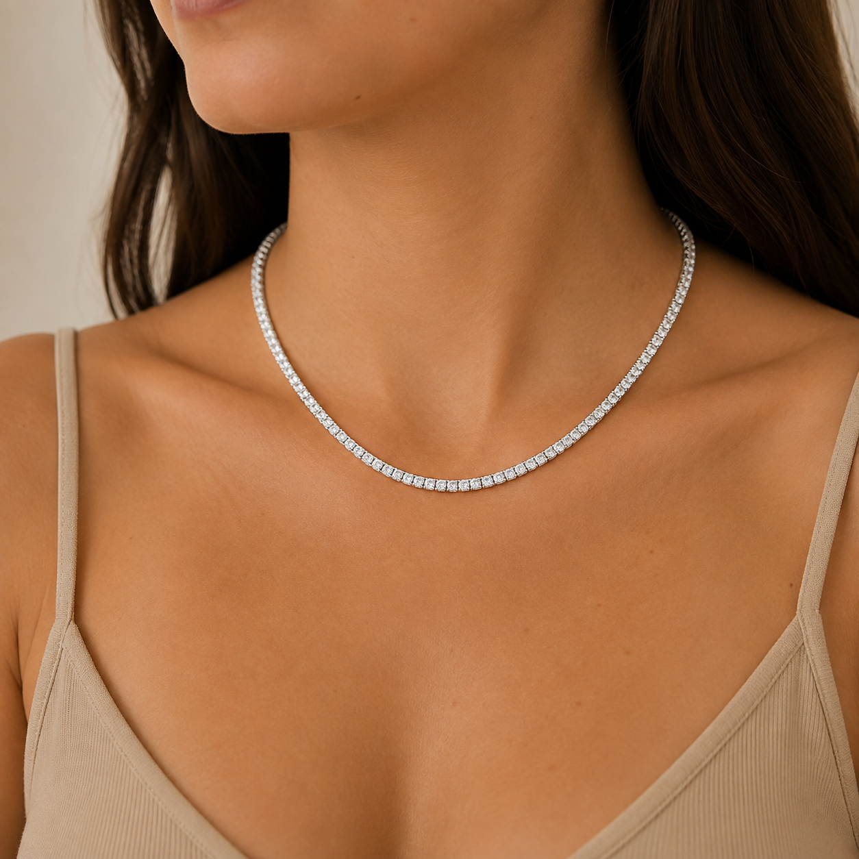 Colar Choker Riviera Quadrada 3 mm Folheada a Prata com Zircônias - 36 cm + 8 cm (Alongador)