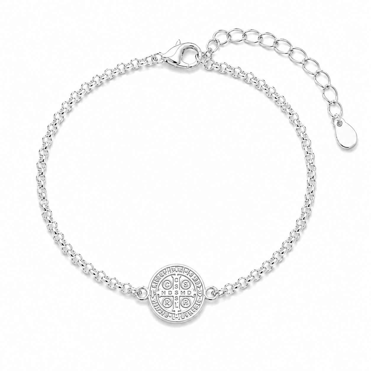 Pulseira Medalha Dupla Face São Bento Folheada a Prata - 15,5 cm + 3,5 cm (Alongado)