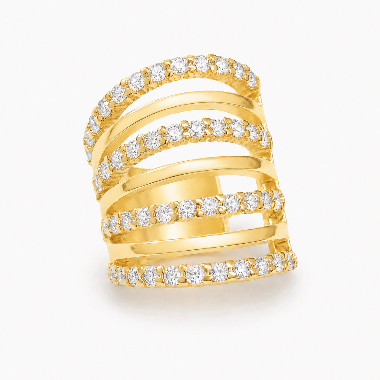 Brinco Cartilagem Earcuff Linhas Lisa e Cravejada Banhado a Ouro 18k com Zircônias - 1,4 cm
